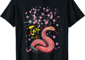 Peach blossom Vietnamese Lunar New Year Snake 2025 Happy Tet T-Shirt