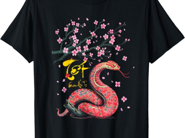 Peach blossom vietnamese lunar new year snake 2025 happy tet t-shirt