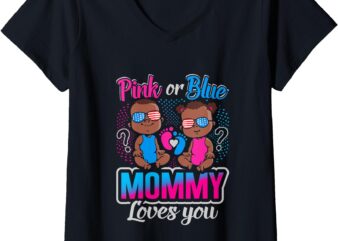 Pink Or Blue Mommy Loves You Gender Reveal Baby Shower V-Neck T-Shirt