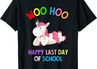 Pink Unicorn Woo Hoo Happy Last Day of School T-Shirt Girls