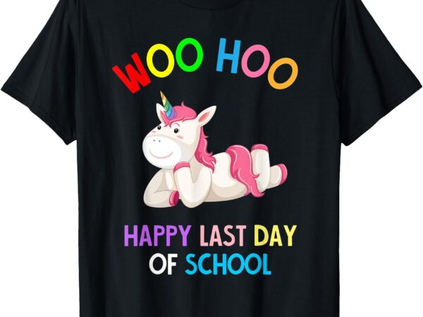 Pink unicorn woo hoo happy last day of school t-shirt girls