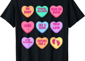 Pregnancy Announcement Hearts Candy Valentines Baby Reveal T-Shirt