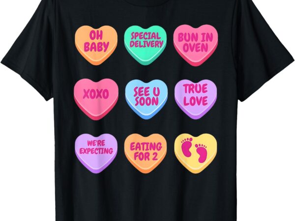 Pregnancy announcement hearts candy valentines baby reveal t-shirt