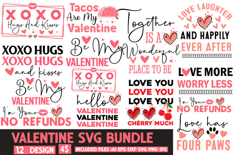 Valentine’s Day T-Shirt Design Bundle, Happy Valentine’s Day T-Shirt Design, Valentine SVG Bundle, Valentine’s Day Sublimation PNG, Love