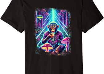 Psychedelic Monkey Ape Eating Mushrooms In a Forest Premium T-Shirt