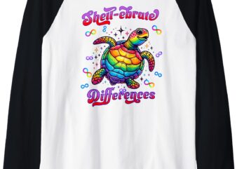 Rainbow Turtle Shellebrate Differences Autism Awareness Raglan Baseball Tee