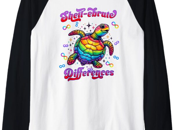 Rainbow turtle shellebrate differences autism awareness raglan baseball tee t shirt design online