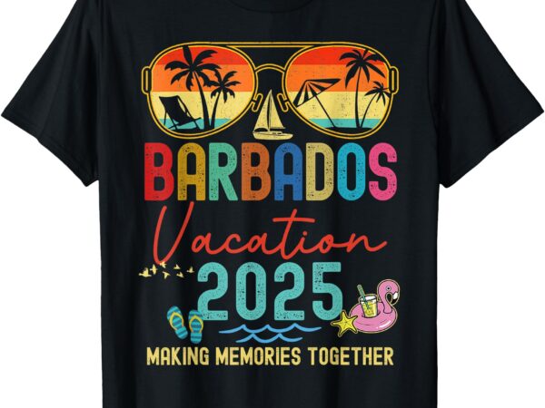 Retro barbados vacation 2025 memories matching group trip t-shirt