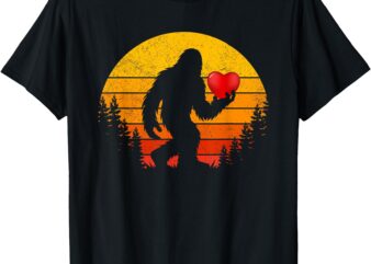 Retro Bigfoot Heart Valentines Day Boys Men Love Sasquatch T-Shirt