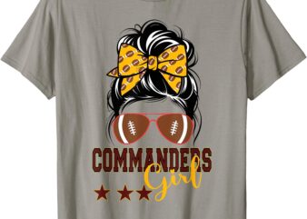 Retro Commanders Girl Messy Bun Sports Fan Team Matching T-Shirt