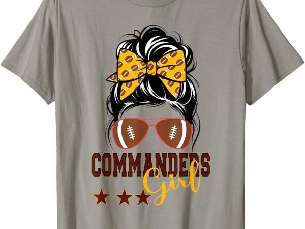 Retro commanders girl messy bun sports fan team matching t-shirt