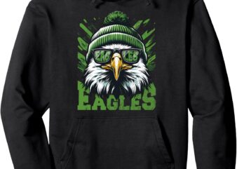 Retro Cute Face Eagles With Sunglasses Flying Bird Pullover Hoodie