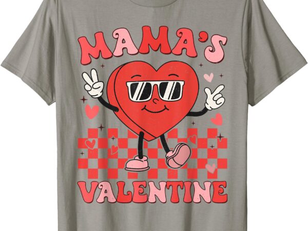 Retro groovy mama is my valentine cute heart boys girls kids t-shirt