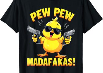 Retro With Gun Pew Madafakas Pew Funny Meme Duck Goose T-Shirt