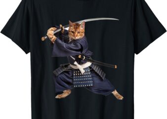 Samurai Bengal Cat Graphic Tee Warrior Vintage Japanese T-Shirt