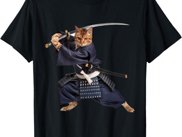 Samurai bengal cat graphic tee warrior vintage japanese t-shirt