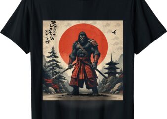 Samurai Bigfoot Japanese Ukiyoe Vintage Funny Anime Art Tee T-Shirt