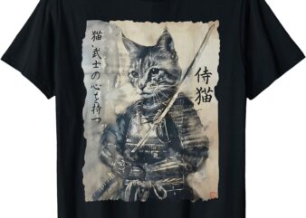 Samurai Cat, Vintage Japanese Warrior Art, Men, Women T-Shirt