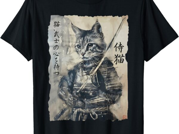 Samurai cat, vintage japanese warrior art, men, women t-shirt