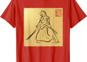 Samurai Sumi-e Warrior Vintage Bushido Cat Art Fun Tees T-Shirt