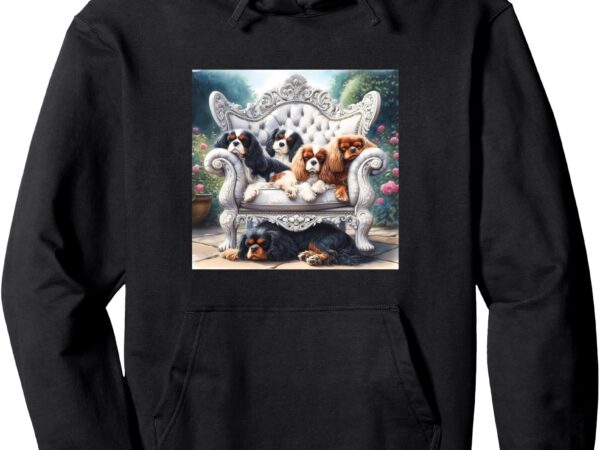 Sleeping cavalier king charles spaniels pullover hoodie t shirt template vector