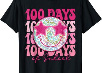 Smile Face Pink Groovy Happy 100 Days Of School Kids Girls T-Shirt