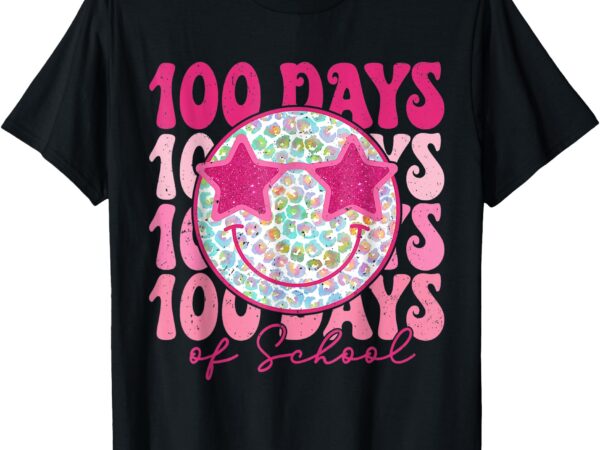 Smile face pink groovy happy 100 days of school kids girls t-shirt