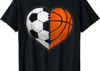 Soccer Basketball Ball Heart Sports Lover Valentines Day T-Shirt