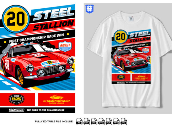 Steel stallion first championship race win t shirt template vector