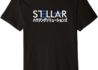 Stellar Housing Solutions_ Japanese Blue & White Wordmark Premium T-Shirt