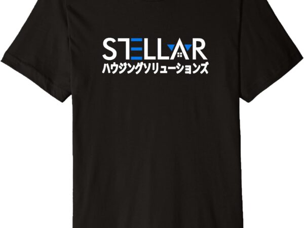 Stellar housing solutions_ japanese blue & white wordmark premium t-shirt