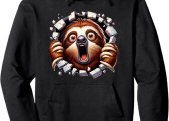 Surprised Sloth on Front, Evil Bass Guitar on Back Pullover Hoodie