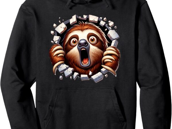 Surprised sloth on front, evil bass guitar on back pullover hoodie t shirt template vector