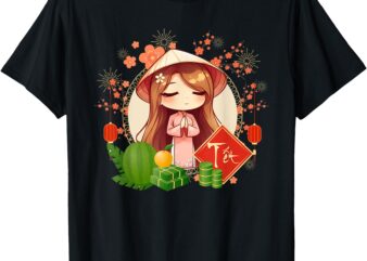 Tet Holiday Kawaii Ao Dai Girl Happy Vietnamese New Year T-Shirt