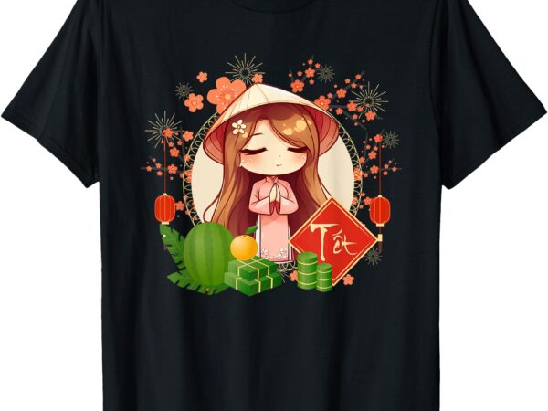 Tet holiday kawaii ao dai girl happy vietnamese new year t-shirt