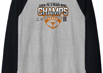 Texas Longhorns Peach Bowl Champs 2025 Football Gray Raglan Baseball Tee