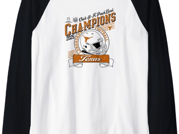 Texas longhorns peach bowl champs 2025 white raglan baseball tee t shirt designs for sale