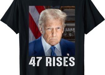 Trump 47 RISES inauguration photo of Donald Trump T-Shirt