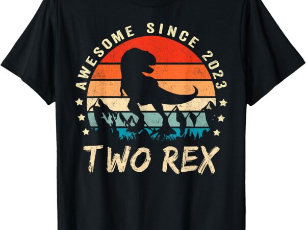 Two rex 2nd birthday gift second dinosaur 2 year old t-shirt