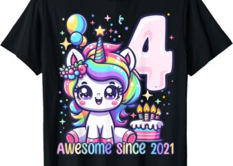 Unicorn 4th Birthday 4 Year Old Unicorn Party Girls Outfit T-Shirt