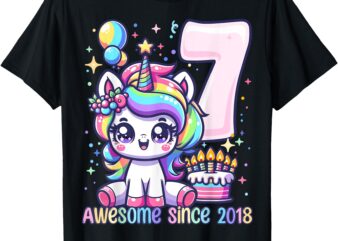 Unicorn 7th Birthday 7 Year Old Unicorn Party Girls Outfit T-Shirt