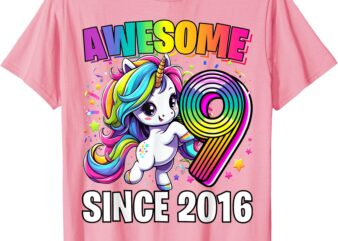 Unicorn 9th Birthday 9 Year Old Unicorn Party Girls Outfit T-Shirt