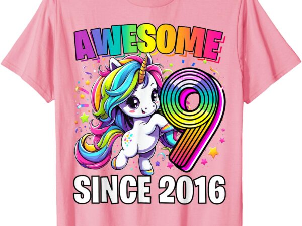 Unicorn 9th birthday 9 year old unicorn party girls outfit t-shirt