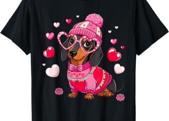 Valentine Dachshund Sausage Puppy Heart Glasses Dog Mom Cute T-Shirt