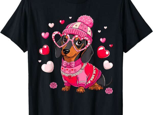 Valentine dachshund sausage puppy heart glasses dog mom cute t-shirt