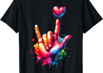 Valentines Day Colorful ASL I Love You Heart Women Kids Men T-Shirt