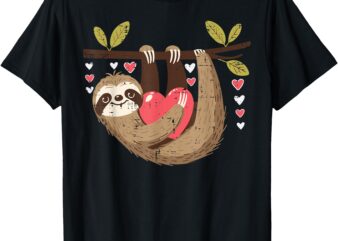 Valentines Day Hanging Sloth Heart Boys Girls Kids Women Men T-Shirt