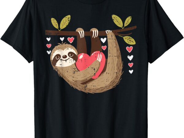 Valentines day hanging sloth heart boys girls kids women men t-shirt