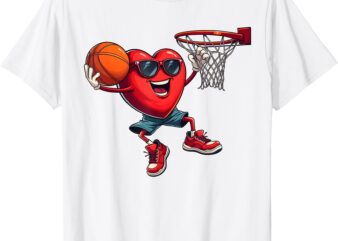 Valentines Day Heart Dunking Basketball For Boys Kids T-Shirt