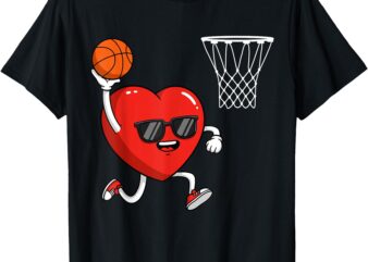 Valentines Day Heart Playing Basketball Men Boys Girls Kids T-Shirt